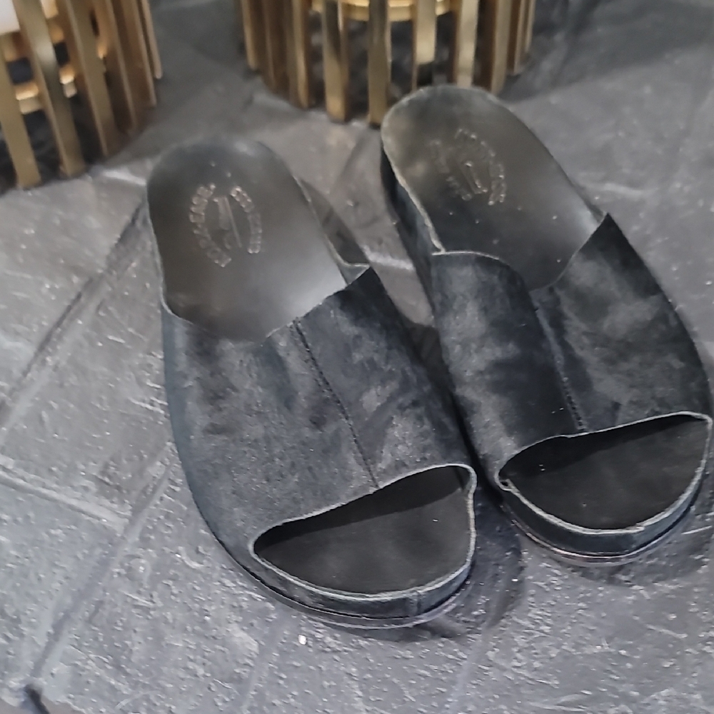 Kork-ease Black Women's Cowhide Slide Sandals